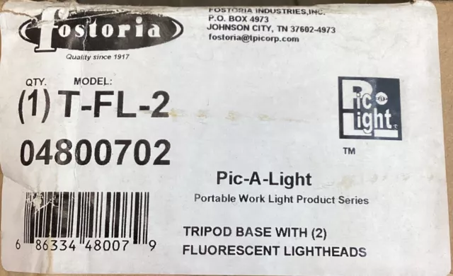 Fostoria T-FL-2 Pic-a-light Portable Tripod Work Light Fluorescent NIB