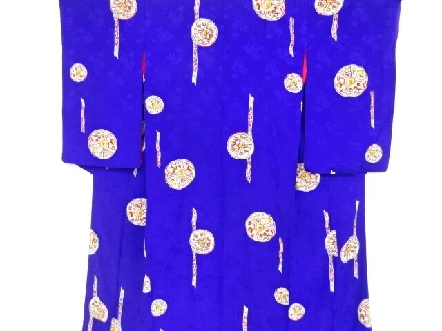 80824# Japanese Kimono / Antique Kimono / Mon Kinsha / Plate With Flower