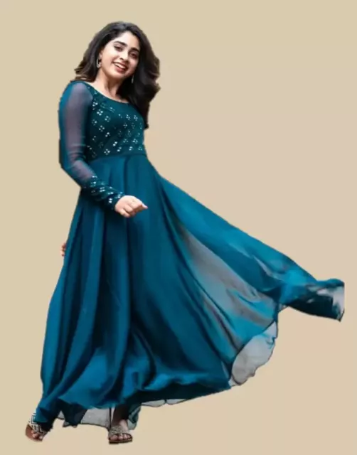 Women Designer Anarkali Georgette Kurta Gown Indian Bollywood Party Wear Kurti