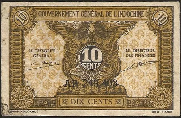 French indochina - bank note Of 10 Cents 1942! P#89a