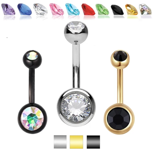 ONE - Colorful CZ Navel Belly Button Ring 316L Surgical Stainless Steel 14G 10mm