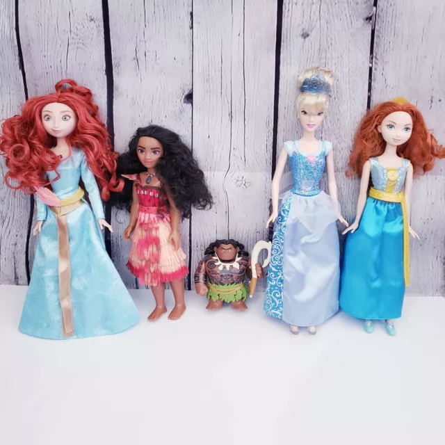 Disney Princess Dolls Cinderella Moana Maui Merida Brave Movie Dolls Lot 3