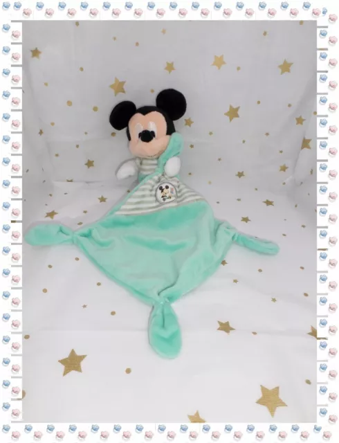 ⑬ - Doudou Peluche Mickey Mouchoir Vert Blanc Gris ABCD Disney Nicotoy