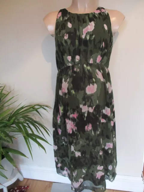 H&M Mama Maternity Green Pink Chiffon Occasion Sleeveless Dress Size L 16-18