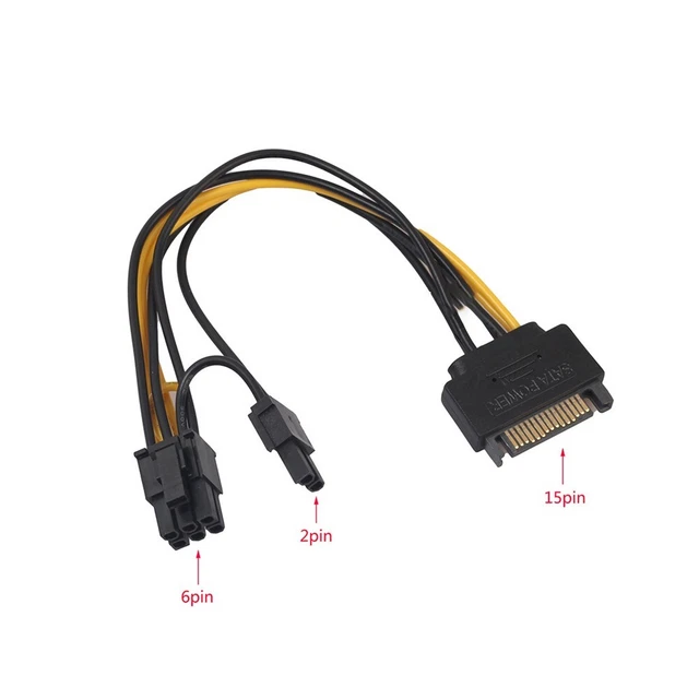 2X(15 Broches SATA Mâle à 8 Broches (6 + 2) Câble D'Alimentation PCI-E