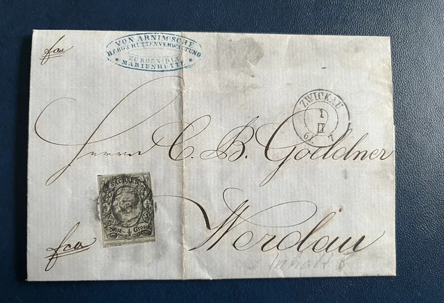 Sachsen - 1855/56 - 1/2 Ngr. - MiNr. 9 als EF auf Brief mit Inhalt! Top!