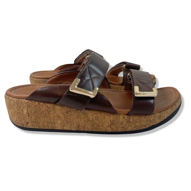 FITFLOP Womens Remi Slides Brown Leather Sandals Chunky Platform Sole / Sz 10