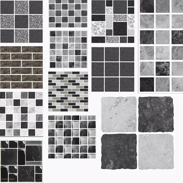 Black Mosaic stone tile stickers transfers Kitchen Bathroom peel and stick.