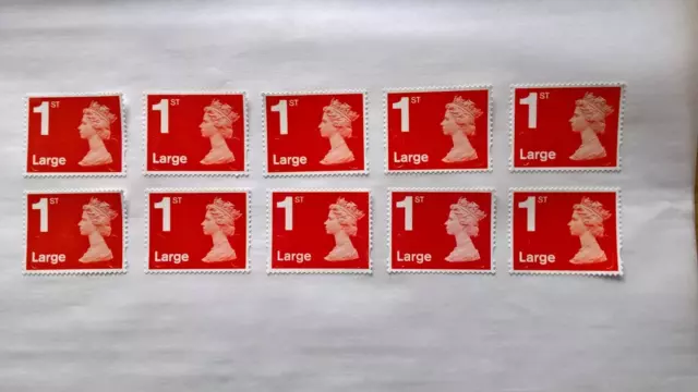 10 First Class Easy-Peel Large Red Security Stamps With Full Original Gum