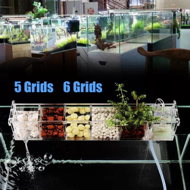 5 Grids Acrylic Fish Tank Water Purifier External Hanging Aquarium Filter Box US