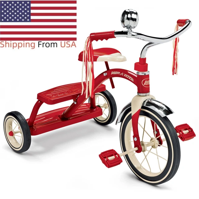 RADIO FLYER, CLASSIC Red Dual Deck Tricycle, 12" Front Wheel, Red 64.