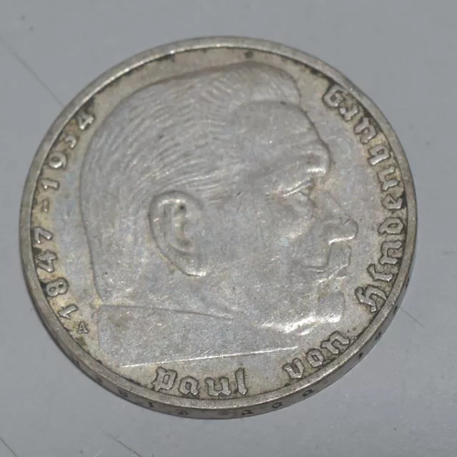 Deutsches Reich 2 Reichsmark 1938 A »Paul von Hindenburg«, Silber ungereinigt #2
