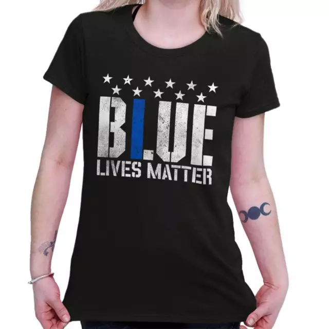 Vintage Blue Lives Matter Thin Line Police Graphic T Shirts for Women T-Shirts