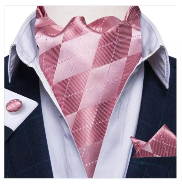 Blue Paisley Mens Silk Ascot Cravat Tie Formal Scarf Handkerchief Cufflinks Set