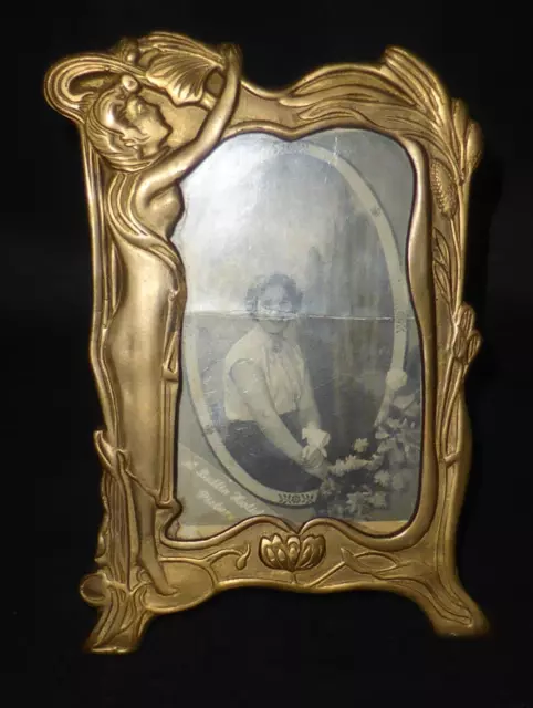 Delightful Antique Art Nouveau French Brass Picture or Photo Easel Frame c1900