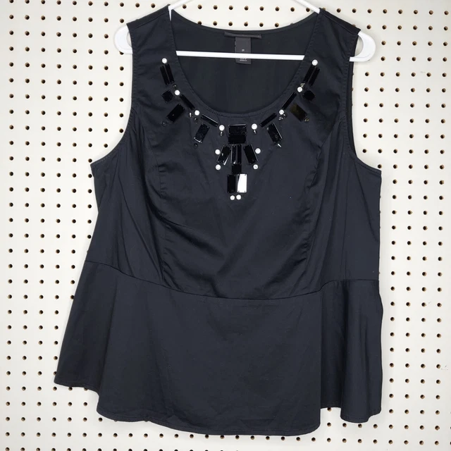Lane Bryant Top Women 20R Sleeveless Peplum Studded Jewel Scoop Stretch Cott Y2K