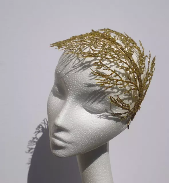 Gold Fascinator leaf Headpiece Wedding Ladies Day Ascot races Garden party hair