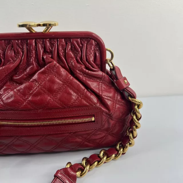 Marc Jacobs Quilted Stam Shoulder Bag Womens Red Leather Gold Hardware 3