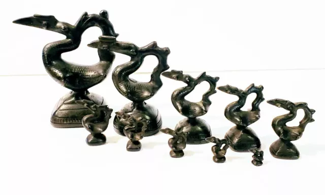 Antique Set of 10 Solid Bronze Oriental Asian Dragon Bird Burmese Opium Weights
