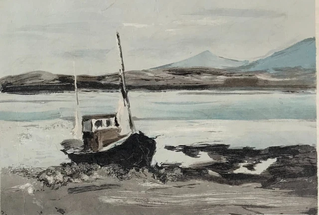 Lithographie Reproduction Laporte George - Thème Bretagne, Paysage Marin Avec Bateau, Style Expressionniste