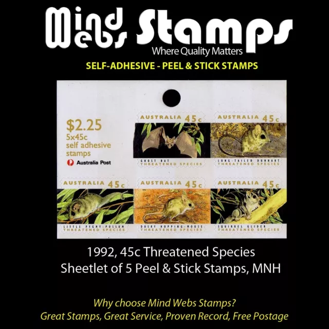 Self-Adhesive Stamps, 1992 Threatened Species, Sheet of 5, MNH