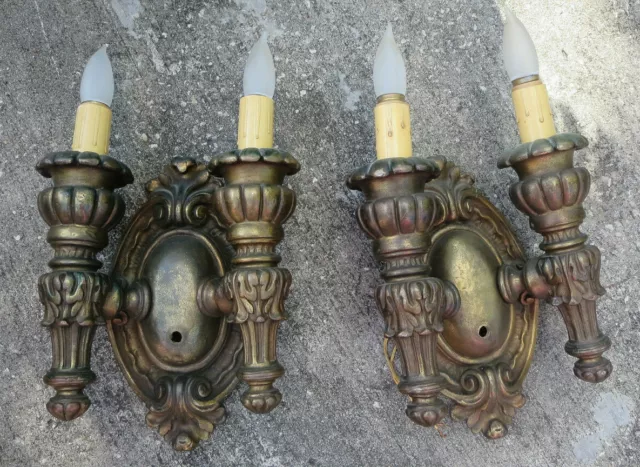 Pair of Antique Plaster Victorian Two Arm Light Wall Sconces