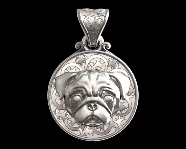 Pug mops dog breed circle sterling silver 925 handmade personalized