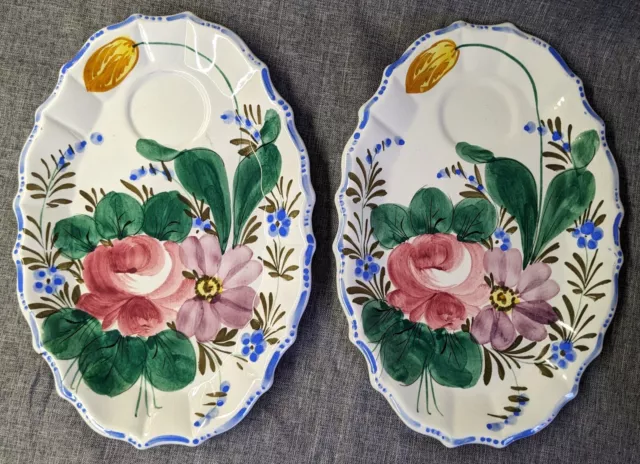 Lot Of 2 Nove Rose Italy Majolica Snack Plate 10" Floral 1930s Ruffle