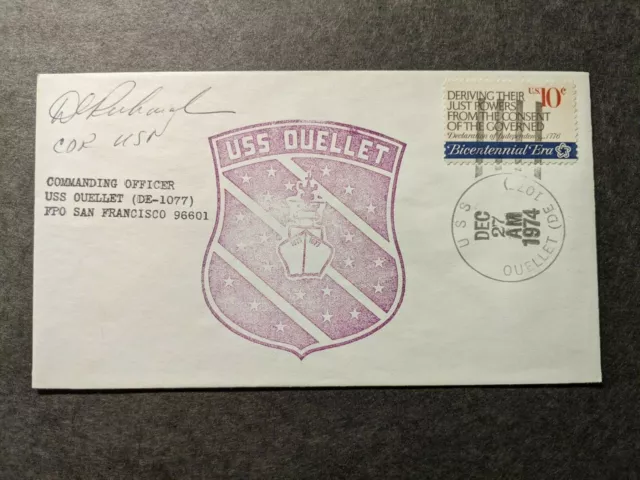 USS OUELLET DE-1077 Naval Cover 1974 SIGNED Cachet