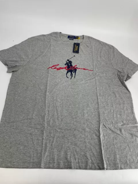 Polo Ralph Lauren Mens Spellout Horse Graphic Short Sleeve T-Shirt, Gray, Sz 2XL