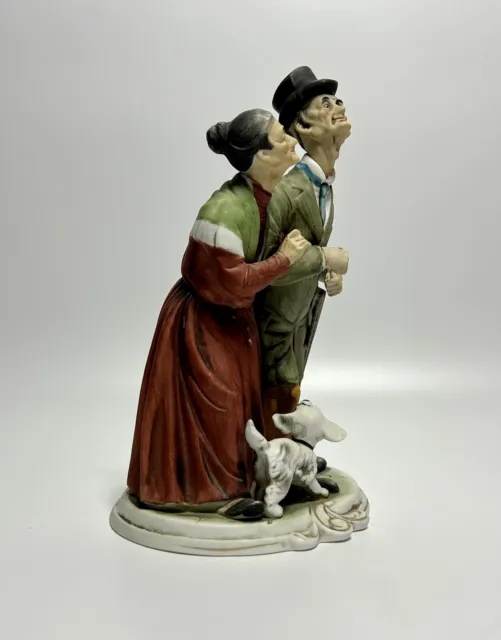 VTG Ceramic Figurine "Elderly Dressed Up Couples Walking with Their Puppy Japan 2