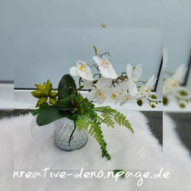 Neu Orchideen Gesteck Blumengesteck Kunstblumen Tischdeko Blume Deko Unikat