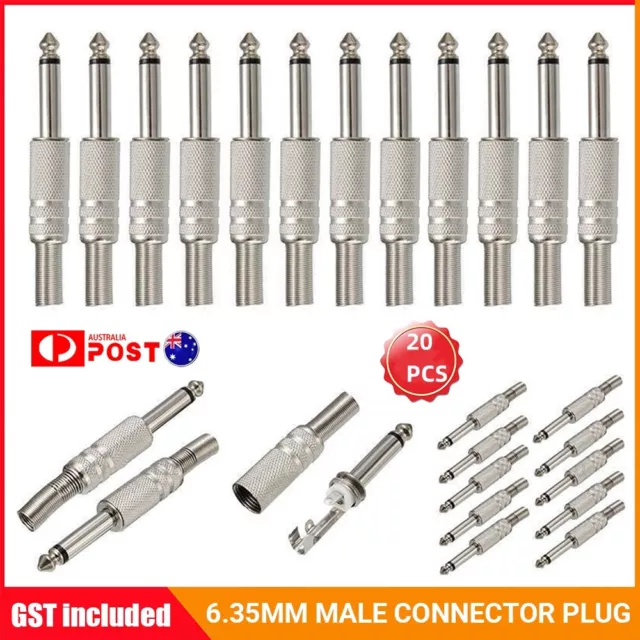 20pcs/pack1/4'' 6.35mm Male Mono Monaural Audio Cable Jack Connector Plug Kit