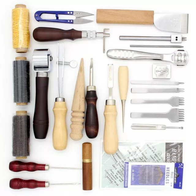 25Pcs herramientas para trabajar con cuero de piel Craft HandTool Set Thinning Edge punch