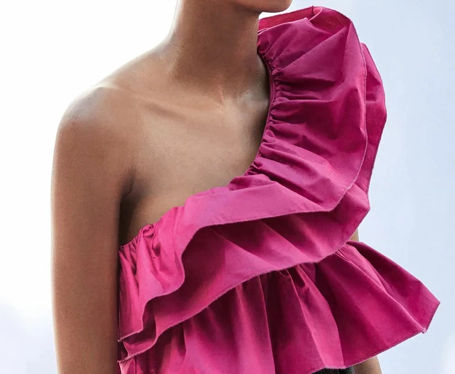 Haut Femme Maille Pur Manches Ballons Asymétrique Ruche - Noir Taille Unique Neuf Étiqueté