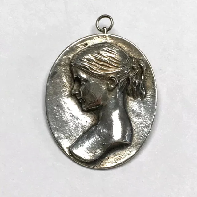 Sterling Silver Pendant Brooch Silhouette Portrait Cameo, Heavy, Vintage