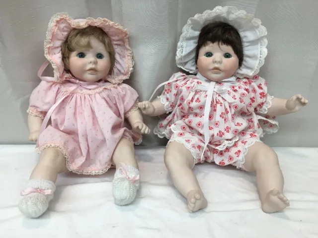 2 Vintage Marjorie Spangler Porcelain Dolls "15 Inch Limited (mm1442)
