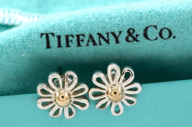 Tiffany & Co. Paloma Picasso Small Silver Daisy Gold Bead Flower Stud Earrings