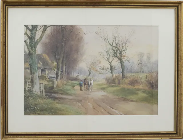 Henry Charles Fox (1855-1929) - Framed Watercolour, Horses Walking the Lane