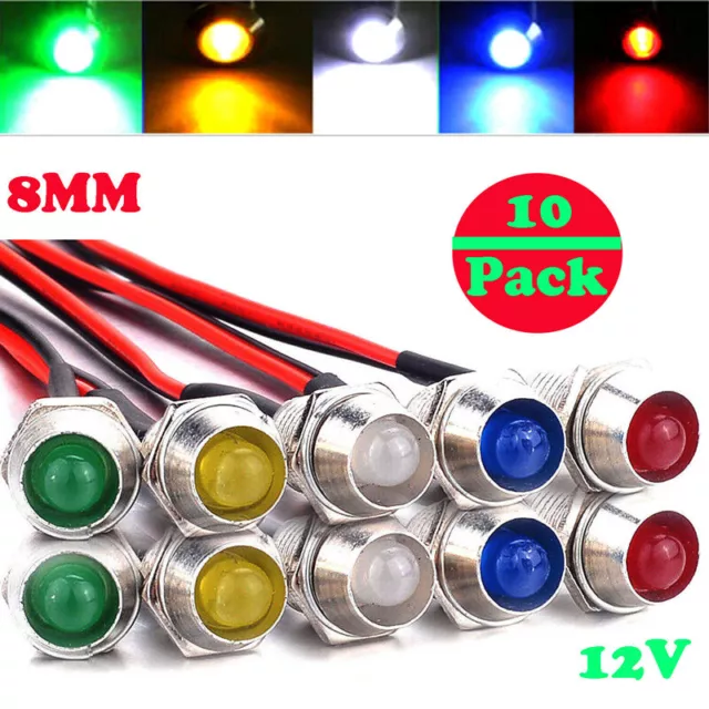 10PCS 8mm 12V LED Indicator Lamp Warn Bulb Pilot Dash Panel Car Truck Boat ST838