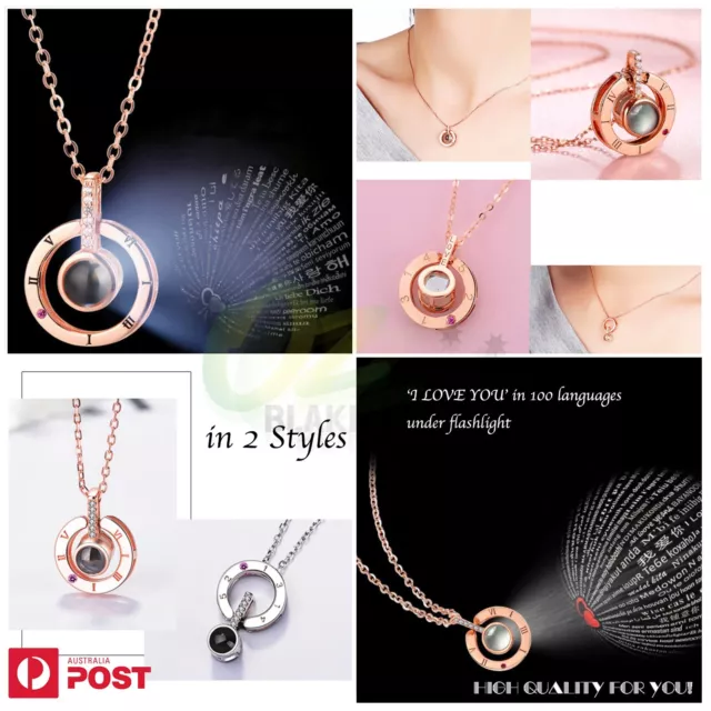 Necklace 100 I Love You Rose Gold Silver Roman Numeral Pendant Memory Gift