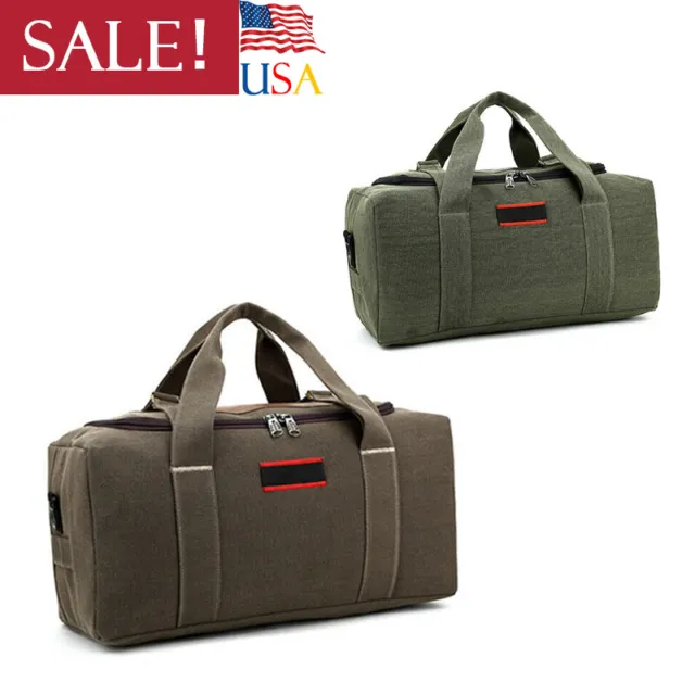 Travel Luggage Bag Men Military Canvas Leather Gym Duffle Shoulder Handbag US