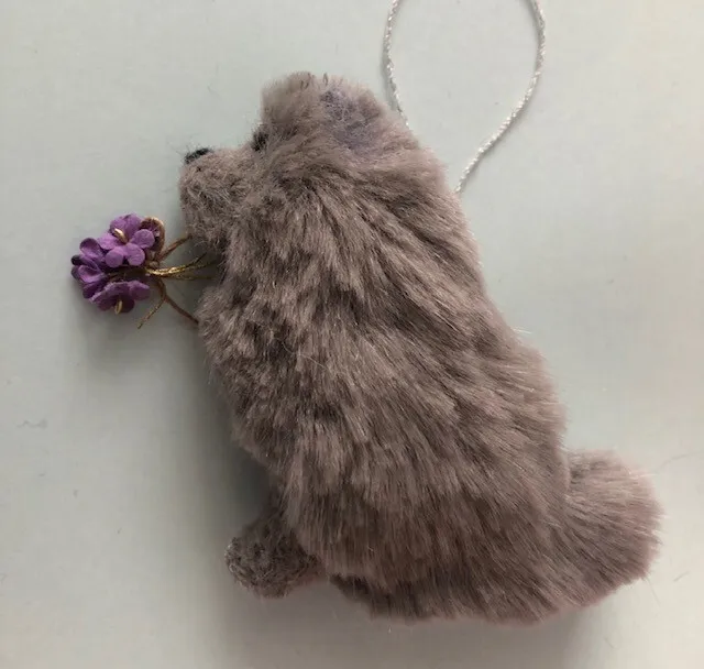 BLUE CHOW CHOW with BOUQUET of FLOWERS - PART NEEDLE FELTED DOG