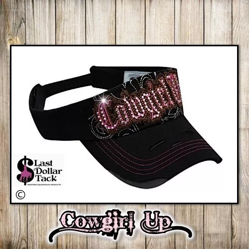 'Cowgirl Up' Visor Cap ~ Distressed Design With Crystal Embellishments