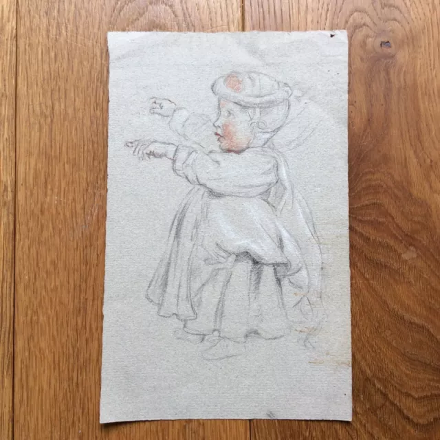 Dessin Mine Plomb et Sanguine Enfant Daté 1910 au dos