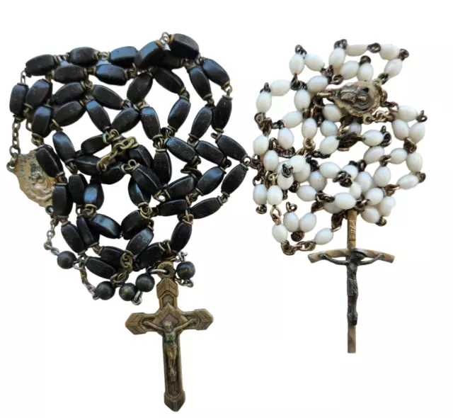 Lot 11 Vintage ROSARIES 3 Italian Seed Glass Plastic Beads Crucifix Christian