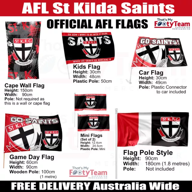 FLAGS - AFL St Kilda Saints - Game Day, Cape Wall, Car, Kids, Flag Pole, Mini