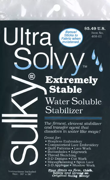 2 Pack Sulky Ultra Solvy Water-Soluble Stabilizer-19.5"X36" 408-01