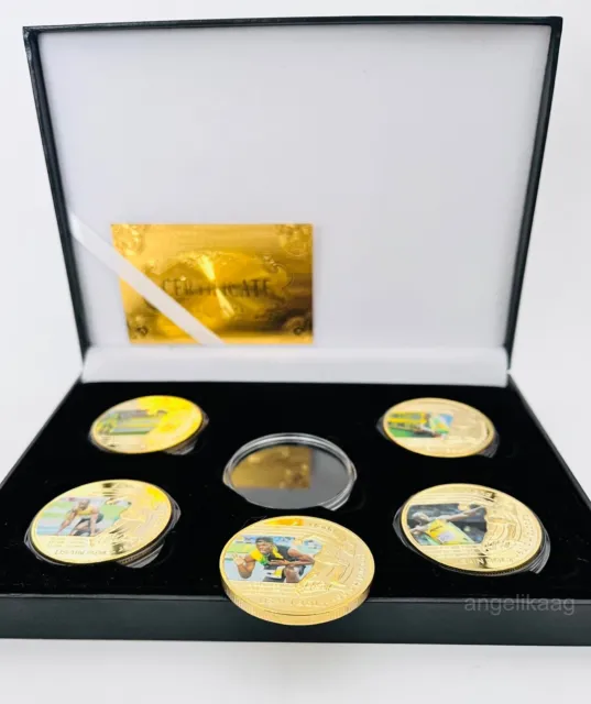 Usain Bolt x5 Gold Plated Complete Coin Box Display Set