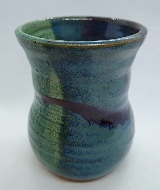 Sally Watson Pottery Blue Green Vase Tipp City, Ohio Artist Signed 4"